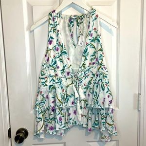 The Room | Floral Halter Tank Top Adjustable Elastic Waist